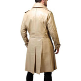 Beige Brown Versatile Sheepskin Fit Long Trench Leather Coat For Men